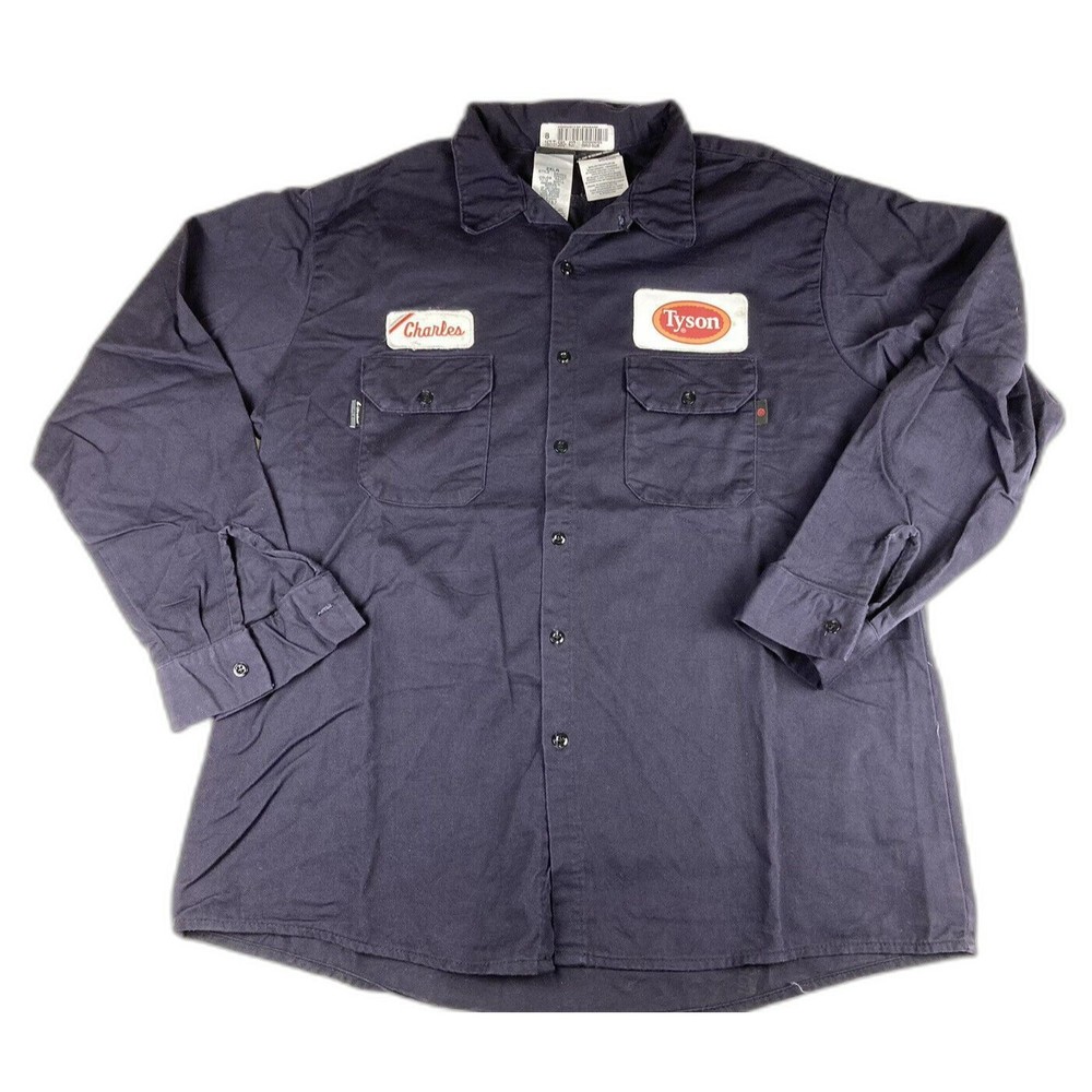 Tyson Foods Aramark Flame Resistant Navy LS Work Shirt w/ Name Patch Sz 2XLR